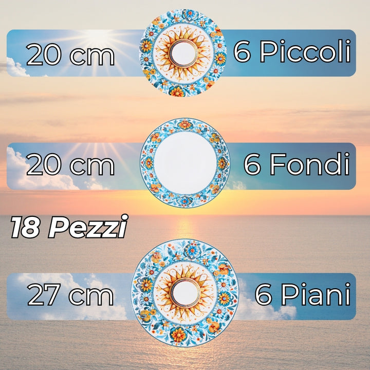 Servizio Piatti 18 Pezzi in Porcellana – Collezione Aurora | Sole e Colore in Tavola
