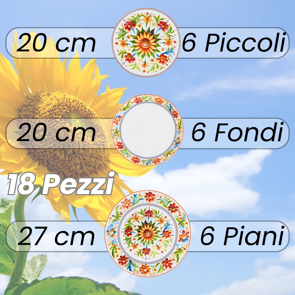 Servizio Piatti in Porcellana 6 Persone - Set Piatti 18 Pezzi - Sunflower
