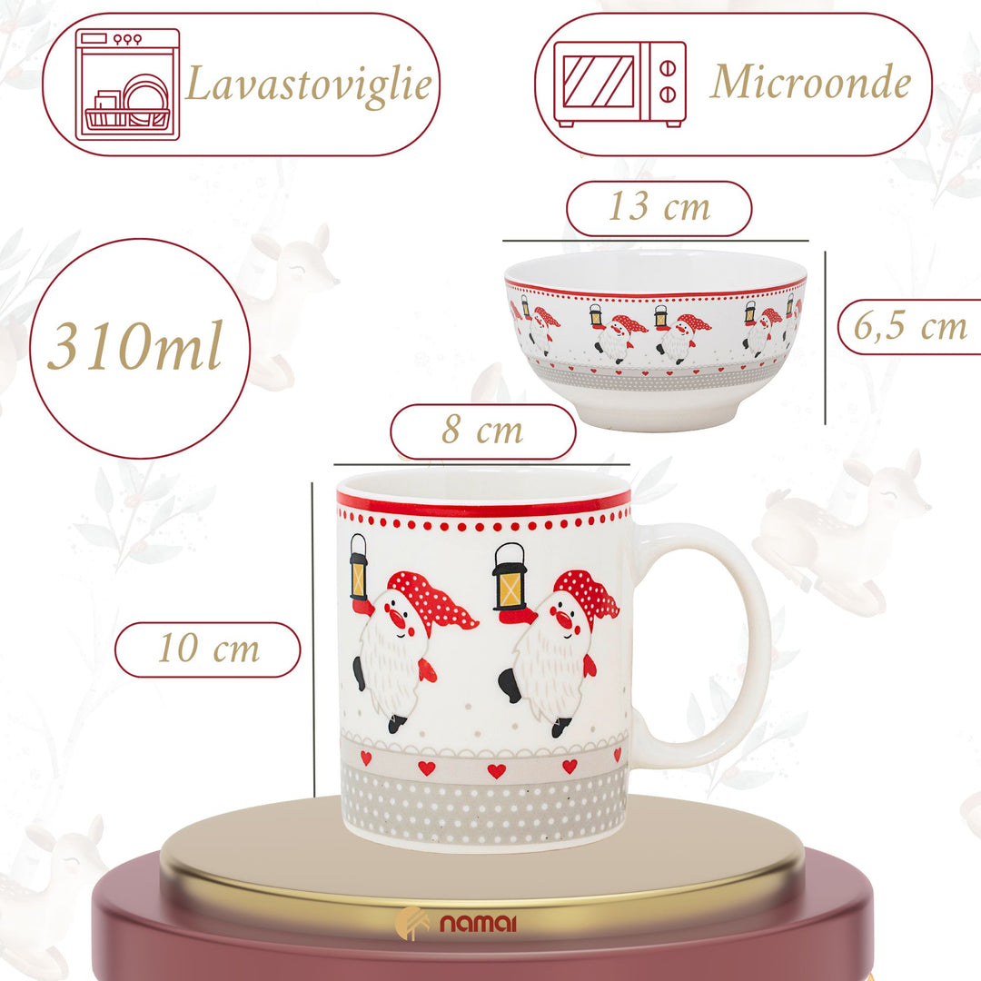 Set 2 Mug + 2 Ciotole 310 ml – Gnomi | Colazioni in Festa