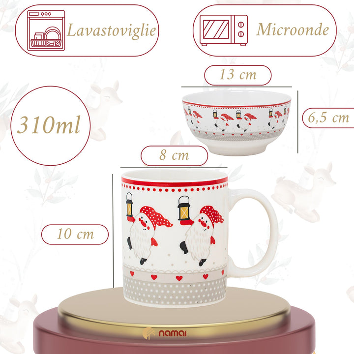 Set 2 Mug + 2 Ciotole 310 ml – Gnomi | Colazioni in Festa