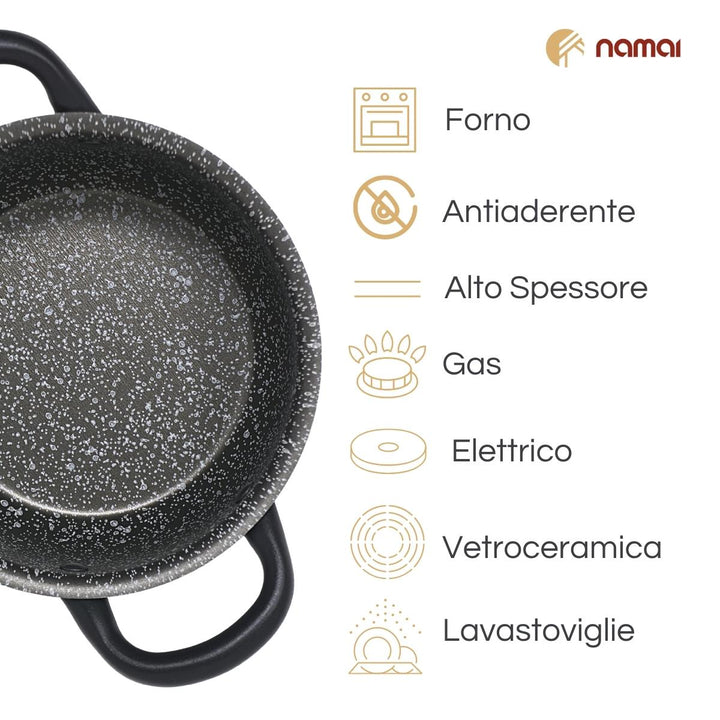 Casseruola antiaderente adatta al forno , no induzione, utilizzala su forno a gas o elettrico, lavabile in lavastoviglie