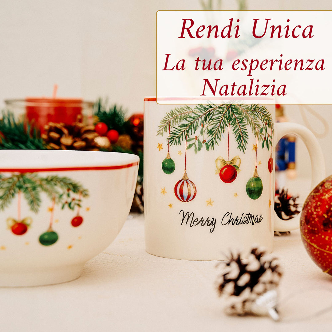 Set 2 Mug + 2 Ciotole 310 ml – Santa Claus + Vischio | Colazioni in Festa