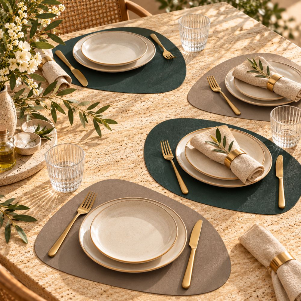 Set 6 Sottopiatti Irregolari Similpelle | Tortora/Verdone