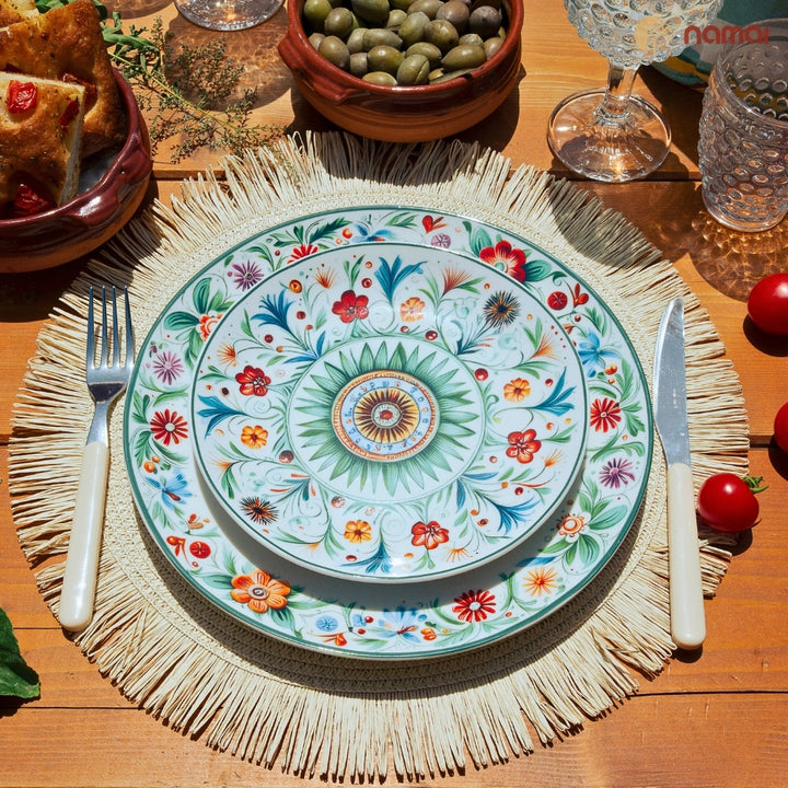 Servizio Piatti 18 Pezzi in Porcellana – Millefiori | Tradizione e Colore per la Tua Tavola
