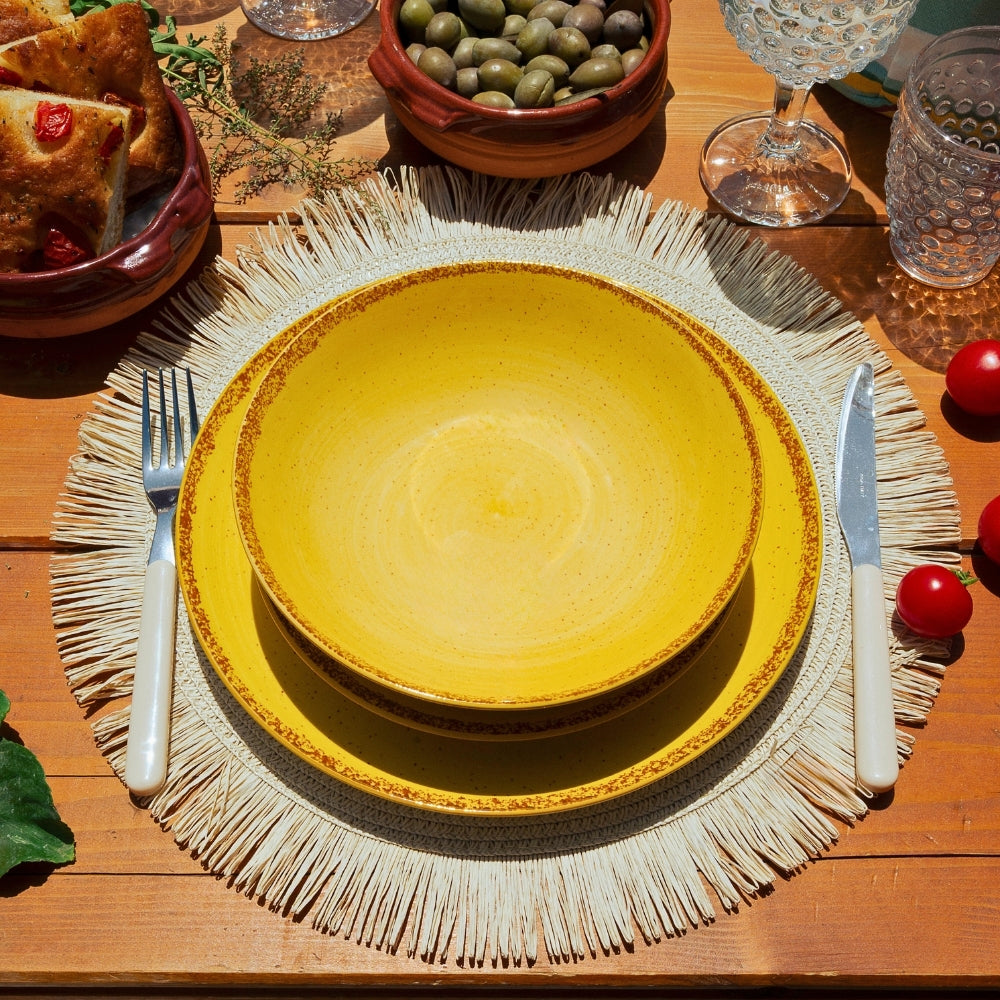 Servizio Piatti 18 Pezzi in Porcellana – Giallo con Effetto Granuli | Collezione Pepper