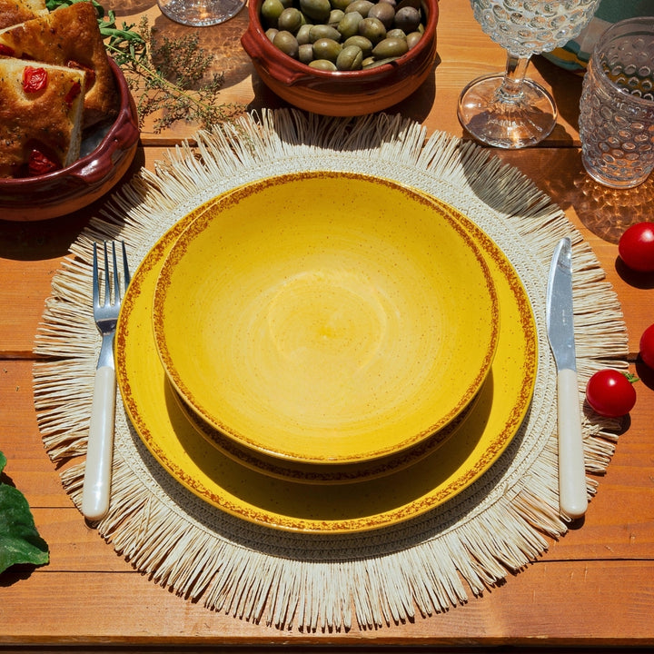 Servizio Piatti 18 Pezzi in Porcellana – Giallo con Effetto Granuli | Collezione Pepper