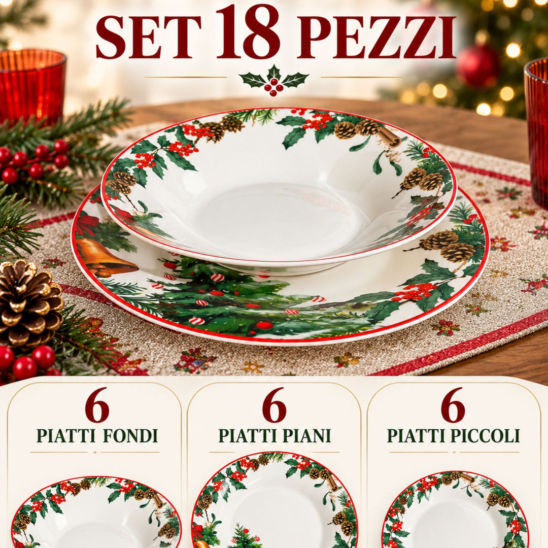 Servizio Piatti Natalizi 18 Pezzi – La Magia del Natale sulla Tua Tavola