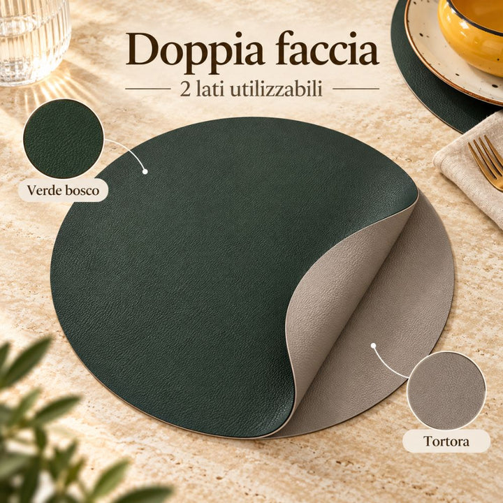 Set 6 Sottopiatti Tondi Similpelle | Tortora/Verdone