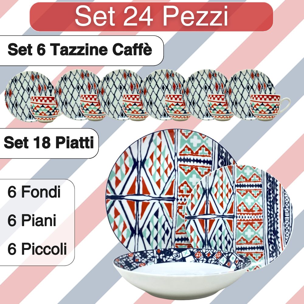 Servizio Piatti 6 Persone - Piatti Porcellana + Tazzine Caffè | Goji