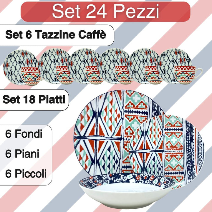 Servizio Piatti 6 Persone - Piatti Porcellana + Tazzine Caffè | Goji