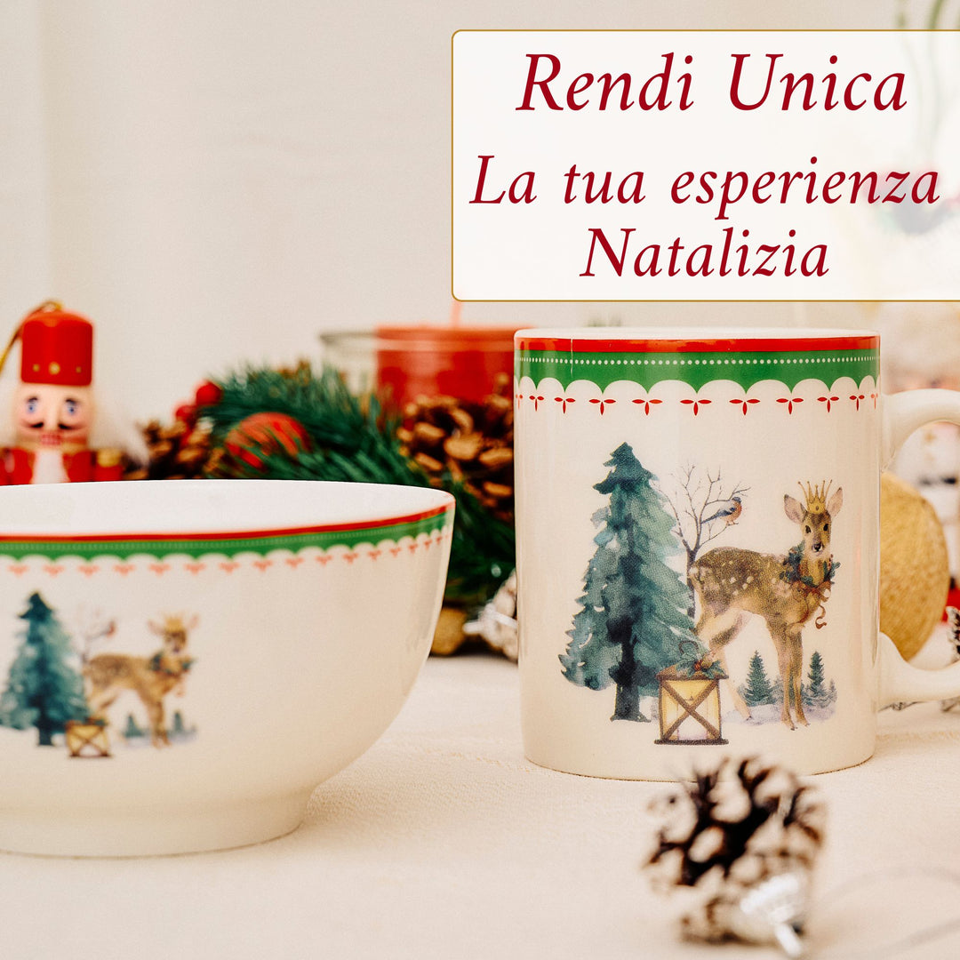 Set 2 Mug + 2 Ciotole 310 ml – Renne e Schiaccianoci | Colazioni in Festa