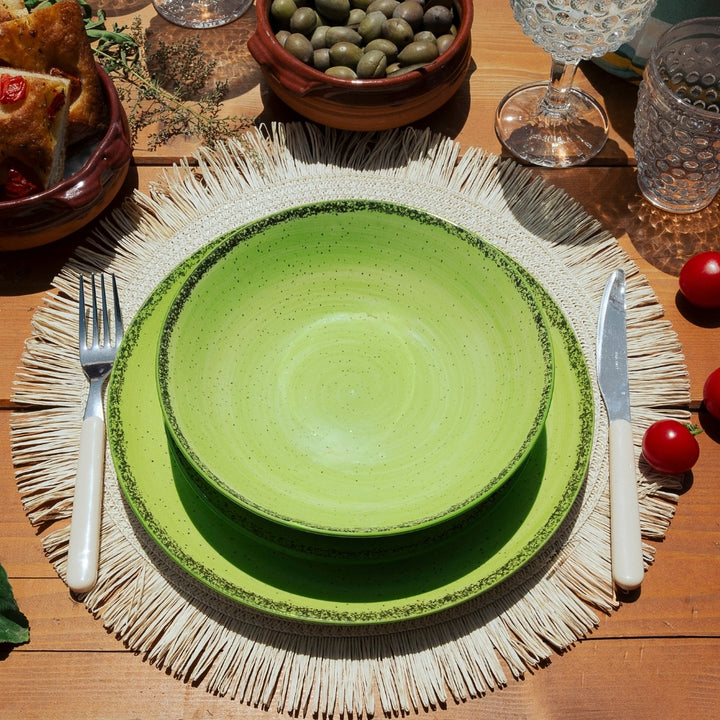 Servizio Piatti 18 Pezzi in Porcellana – Verde con Effetto Granuli | Collezione Pepper