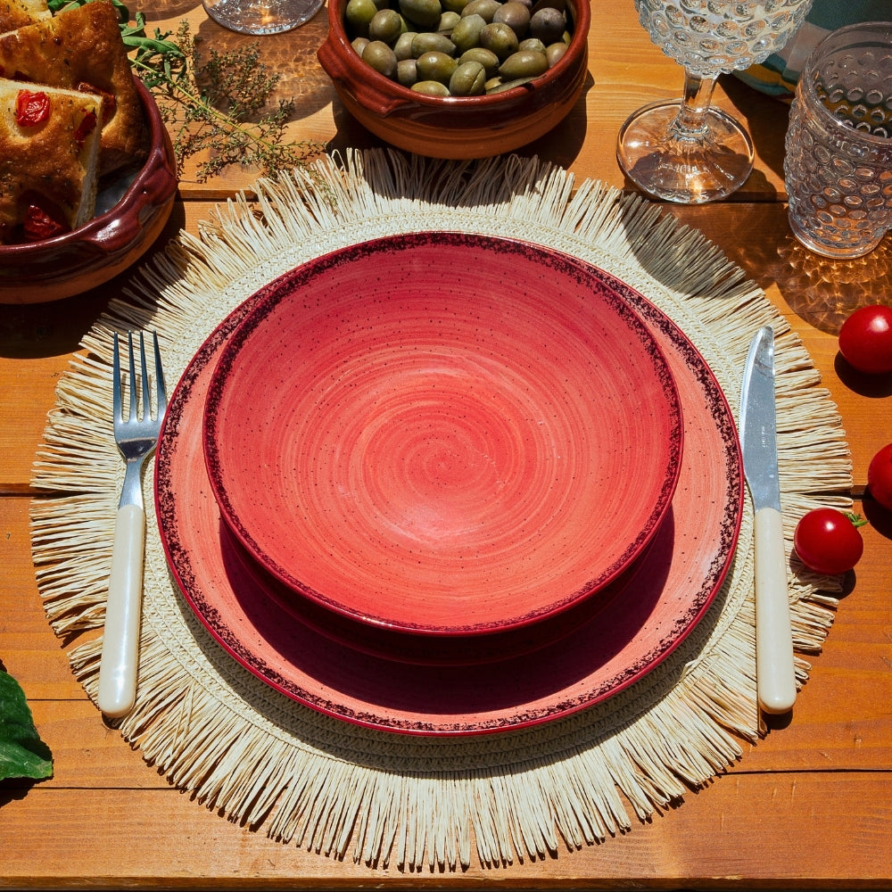 Servizio Piatti 18 Pezzi in Porcellana – Bordeaux con Effetto Granuli | Collezione Pepper
