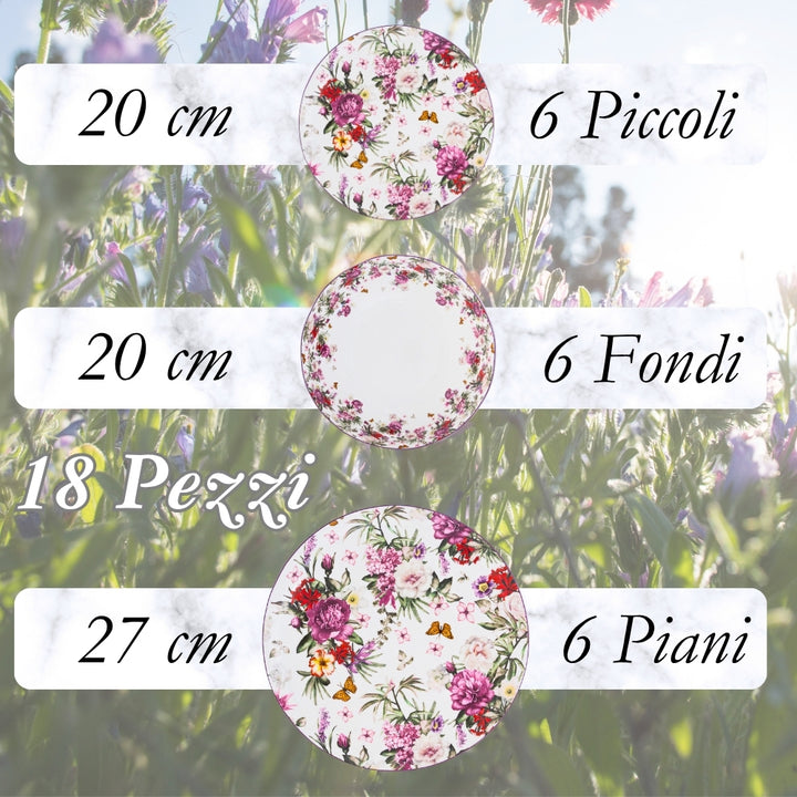 Servizio Piatti 18 Pezzi in Porcellana – Collezione Victoria | Raffinatezza e Armonia Floreale