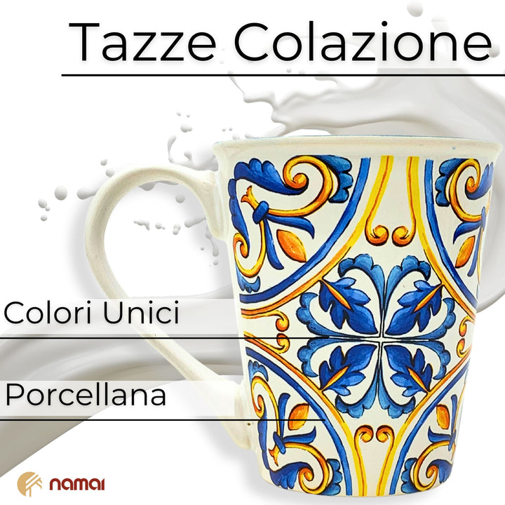 Set 4 Mug in Porcellana - 300 ml di Colore e Gusto | Stile Maiolica