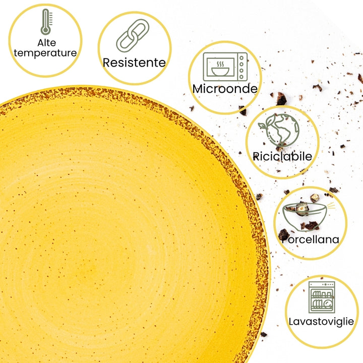 Servizio Piatti 18 Pezzi in Porcellana – Giallo con Effetto Granuli | Collezione Pepper