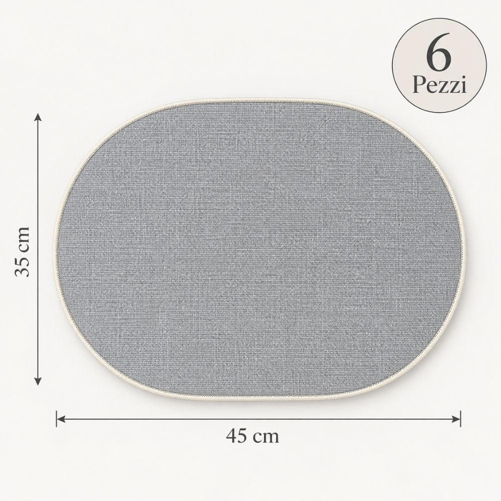Set 6 Sottopiatti - Tovagliette Ovale - 45x30 | Grigio
