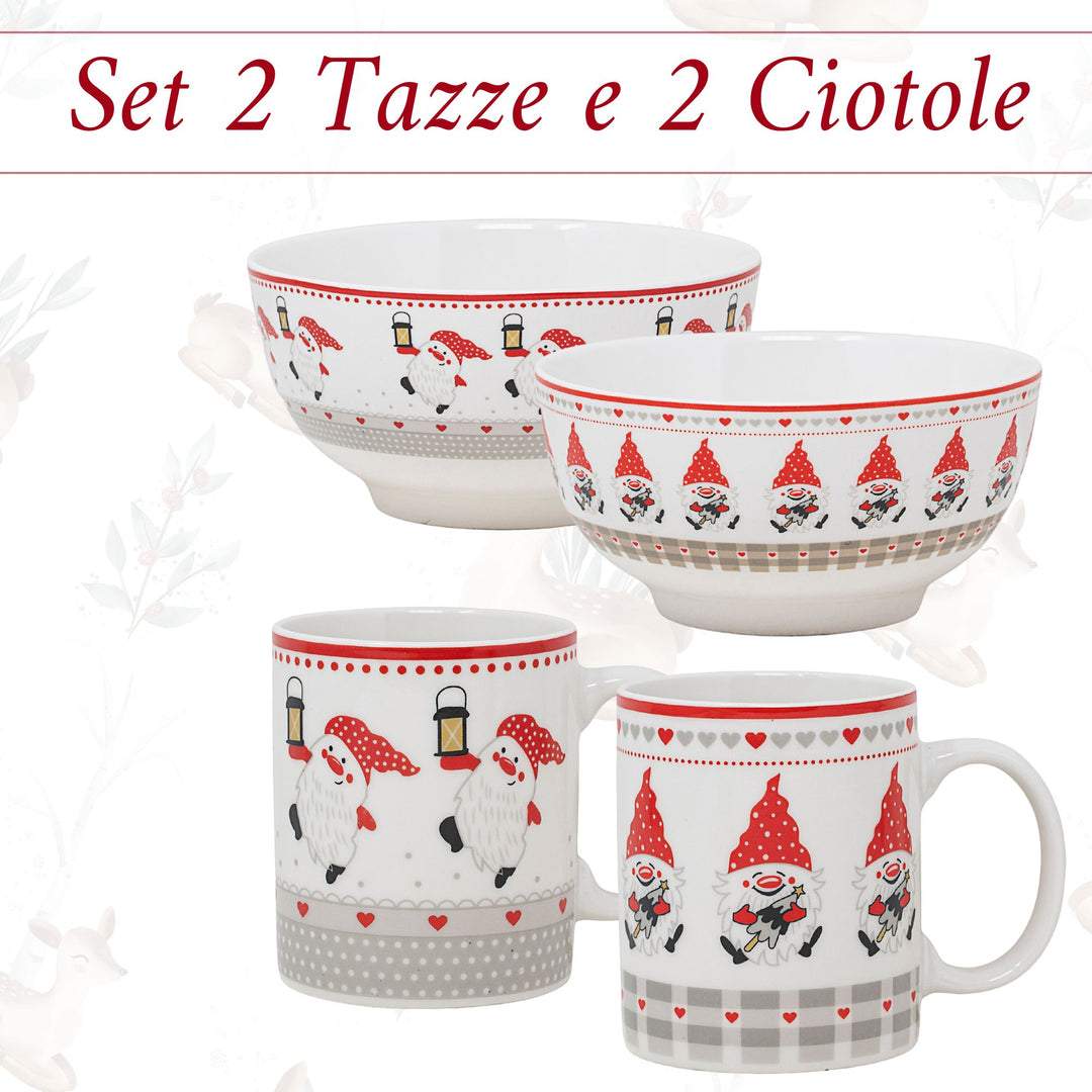 Set 2 Mug + 2 Ciotole 310 ml – Gnomi | Colazioni in Festa