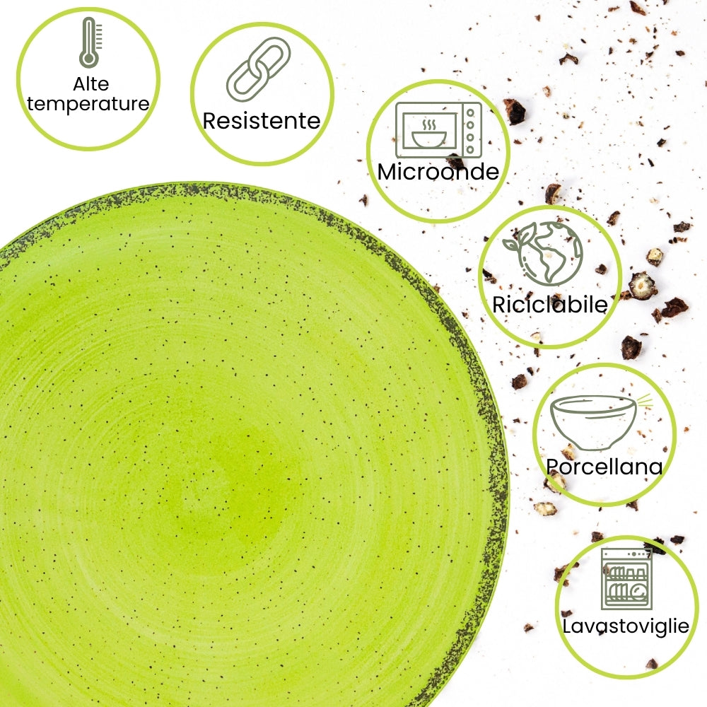Servizio Piatti 18 Pezzi in Porcellana – Verde con Effetto Granuli | Collezione Pepper