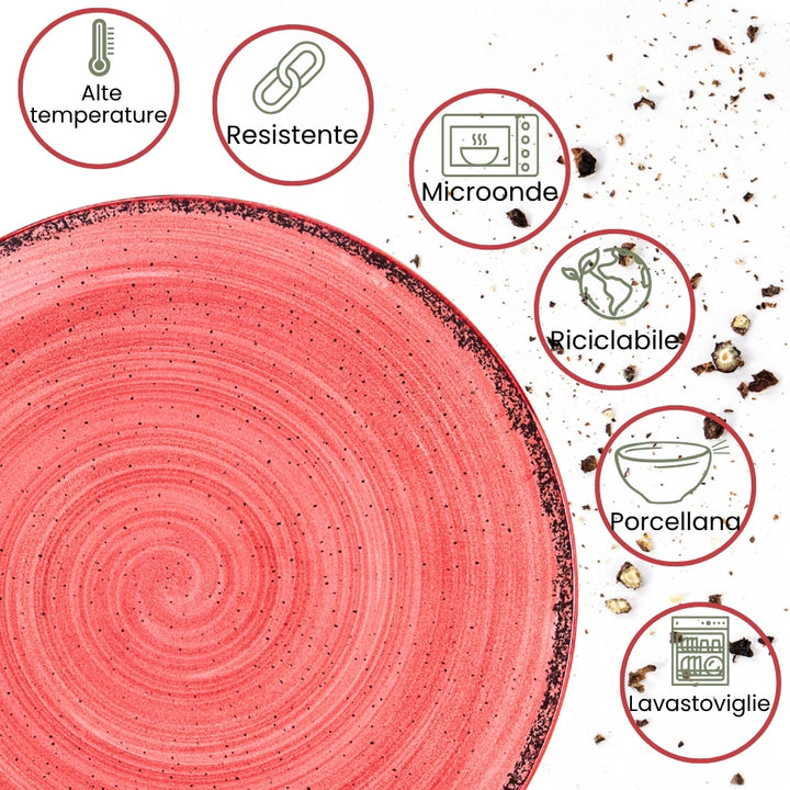 Servizio Piatti 18 Pezzi in Porcellana – Bordeaux con Effetto Granuli | Collezione Pepper