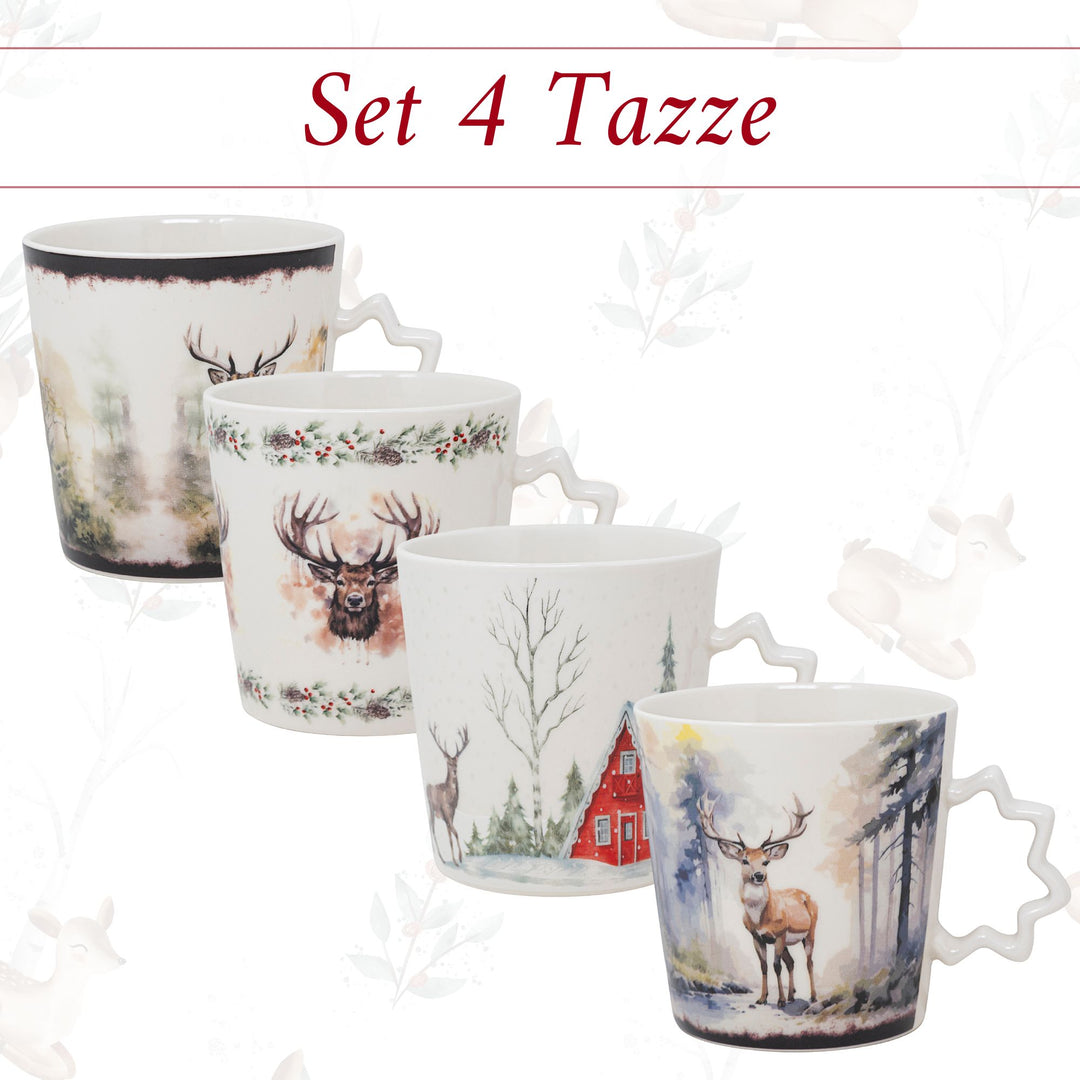 Set 4 Tazze 250 ml – Cervi | Incanto d’Inverno