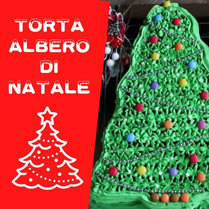 Teglia albero di natale, stampo torta natale in alluminio antiaderente, 40cm x 4,7cm, con stelline e palline