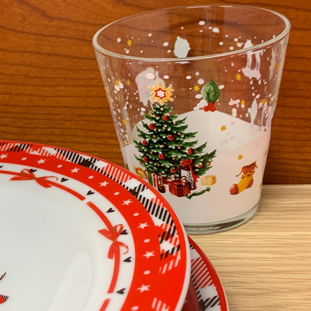Set 6 bicchieri natalizi acqua in vetro, 27CL, bicchieri colorati acqua bibite, fantasia albero natale regali
