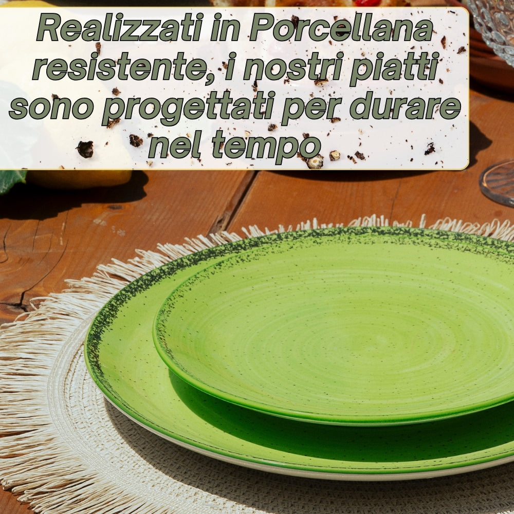 Servizio Piatti 18 Pezzi in Porcellana – Verde con Effetto Granuli | Collezione Pepper