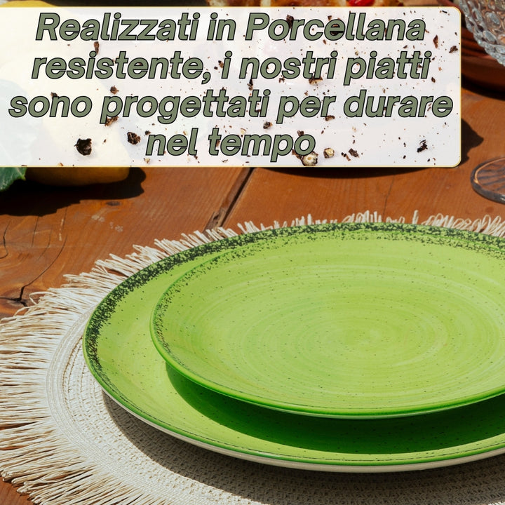 Servizio Piatti 18 Pezzi in Porcellana – Verde con Effetto Granuli | Collezione Pepper