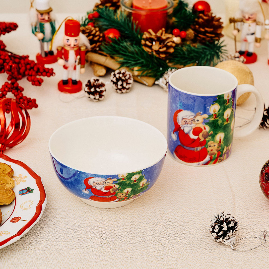 Set 2 Mug + 2 Ciotole 310 ml – Santa Claus + Vischio | Colazioni in Festa
