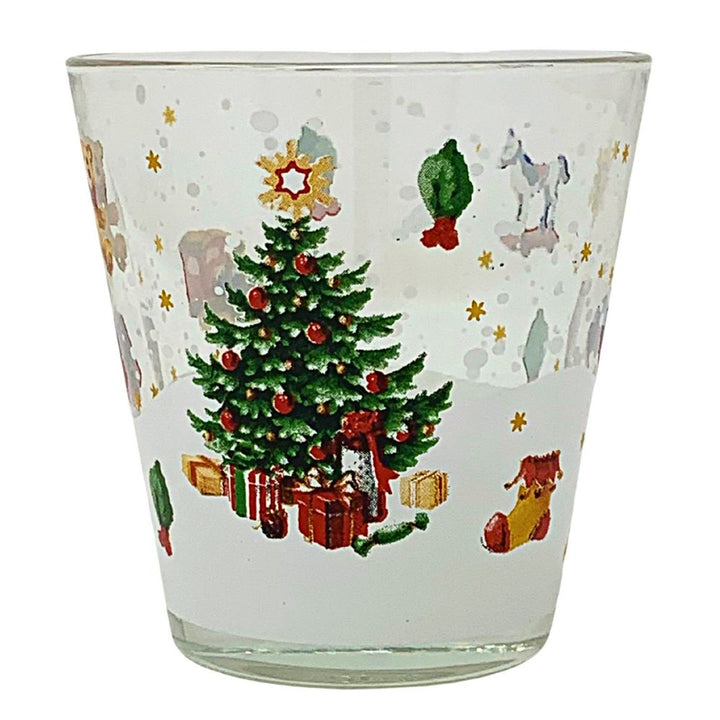 Set 6 bicchieri natalizi acqua in vetro, 27CL, bicchieri colorati acqua bibite, fantasia albero per addobbi natalizi