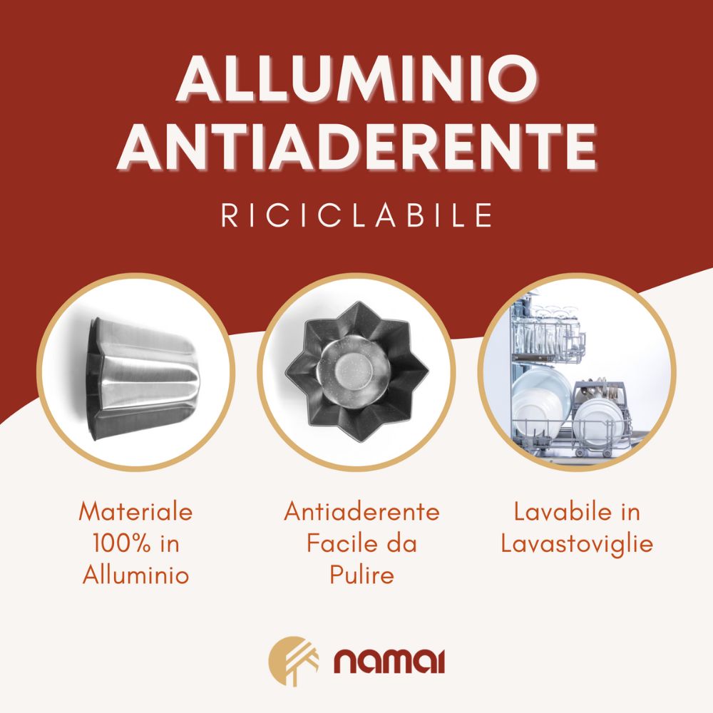 Stampo pandoro dolci in alluminio antiaderente, forma classica stella 8 punte natale