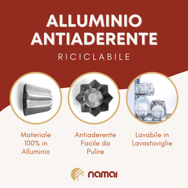 Stampo pandoro dolci in alluminio antiaderente, forma classica stella 8 punte natale