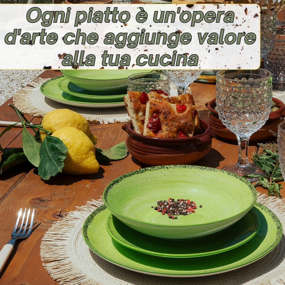 Servizio Piatti 18 Pezzi in Porcellana – Verde con Effetto Granuli | Collezione Pepper