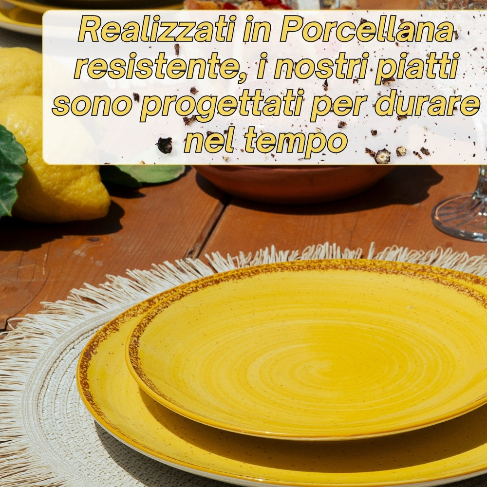 Servizio Piatti 18 Pezzi in Porcellana – Giallo con Effetto Granuli | Collezione Pepper