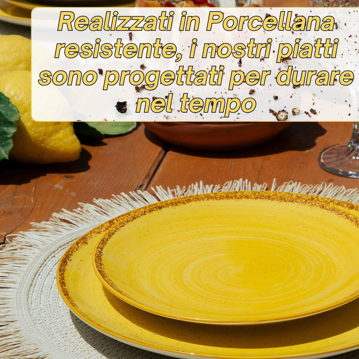 Servizio Piatti 18 Pezzi in Porcellana – Giallo con Effetto Granuli | Collezione Pepper
