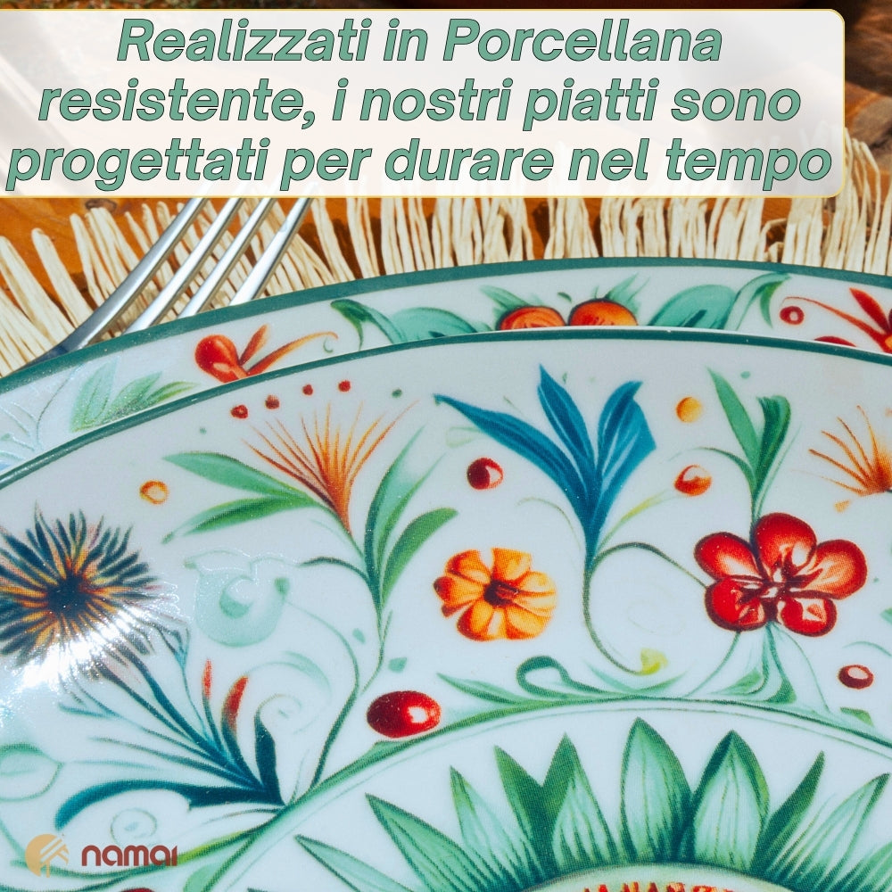 Servizio Piatti 18 Pezzi in Porcellana – Millefiori | Tradizione e Colore per la Tua Tavola