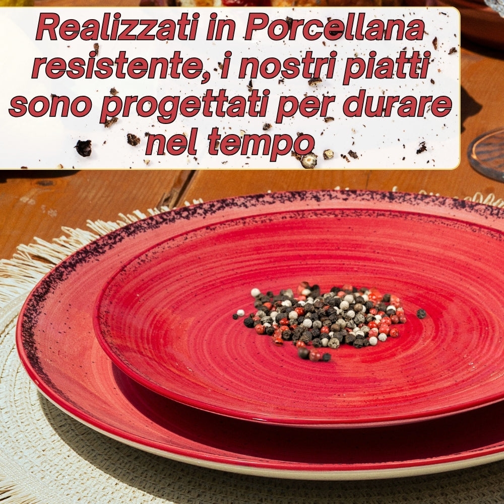 Servizio Piatti 18 Pezzi in Porcellana – Bordeaux con Effetto Granuli | Collezione Pepper