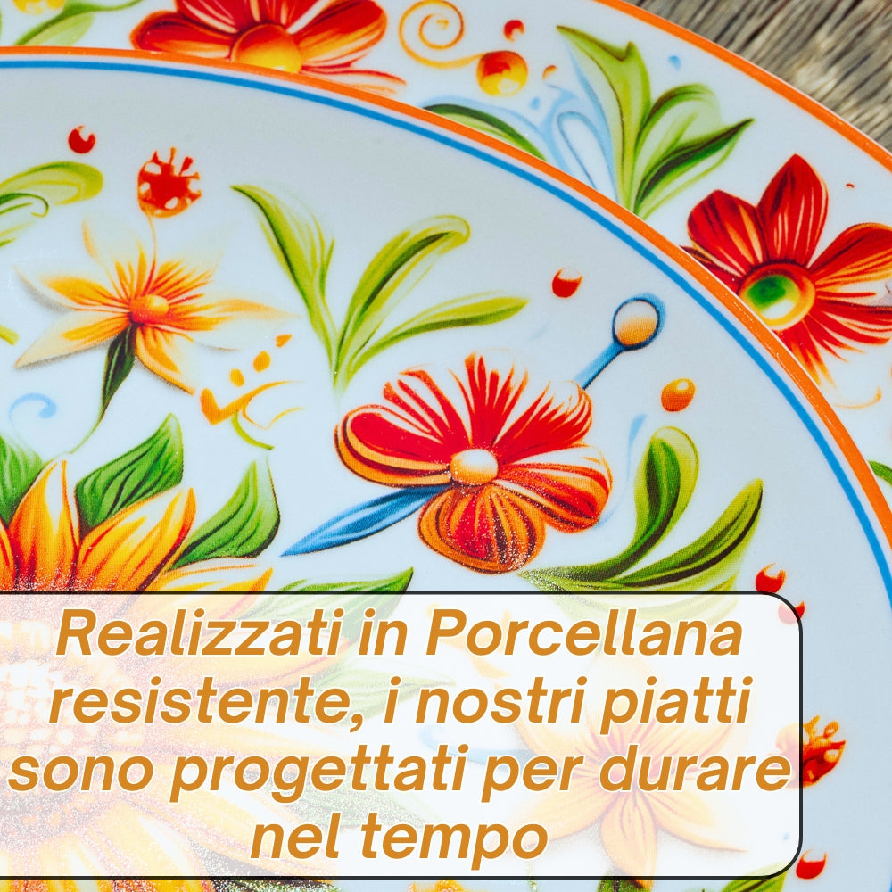 Servizio Piatti in Porcellana 6 Persone - Set Piatti 18 Pezzi - Sunflower