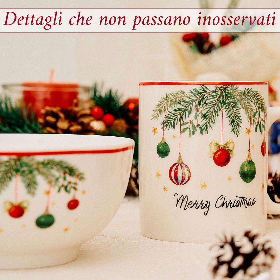 Set 2 Mug + 2 Ciotole 310 ml – Santa Claus + Vischio | Colazioni in Festa
