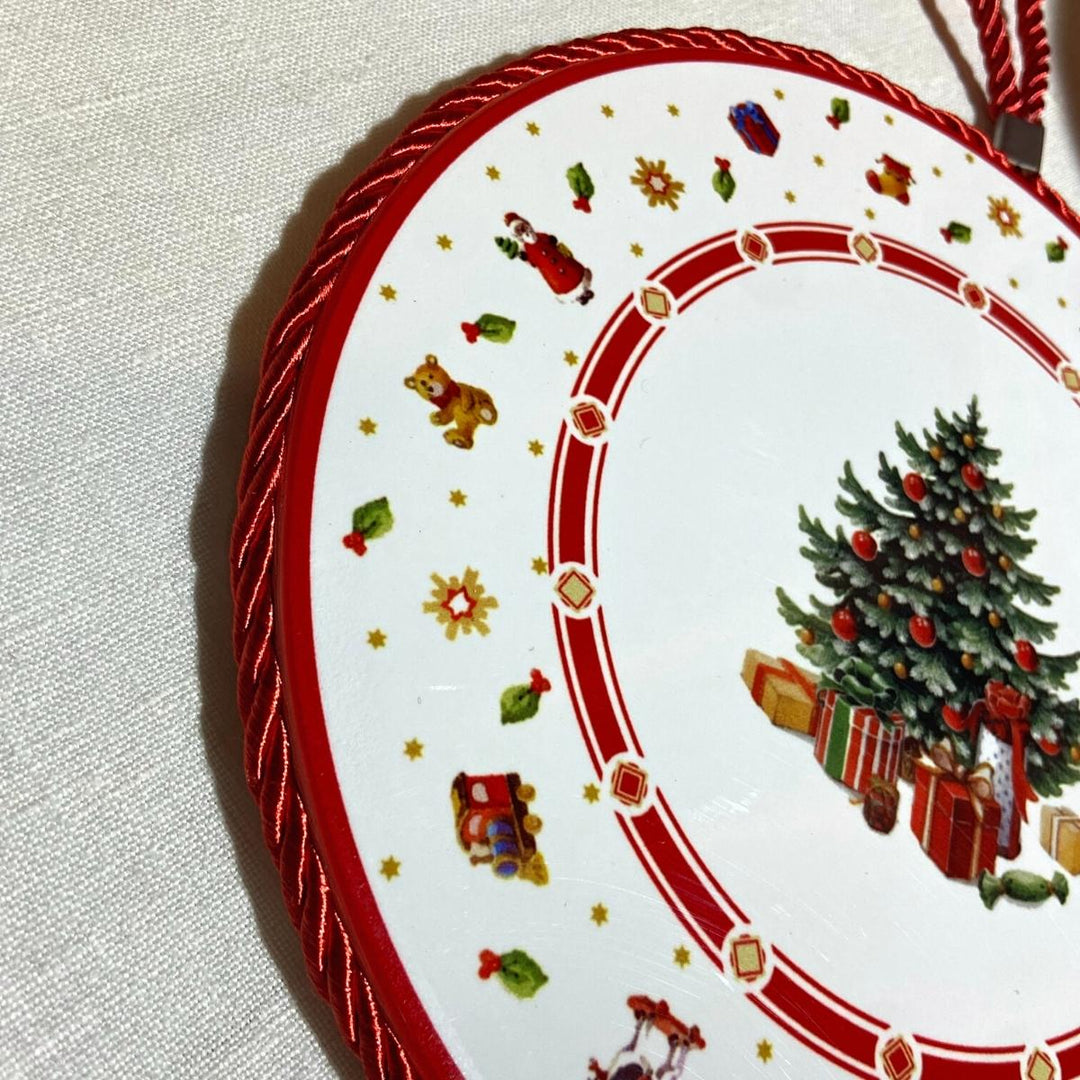 Sottopentola porcellana, cordonato con albero natale, base antiscivolo in sughero. Decorazioni natalizie per la tavola.