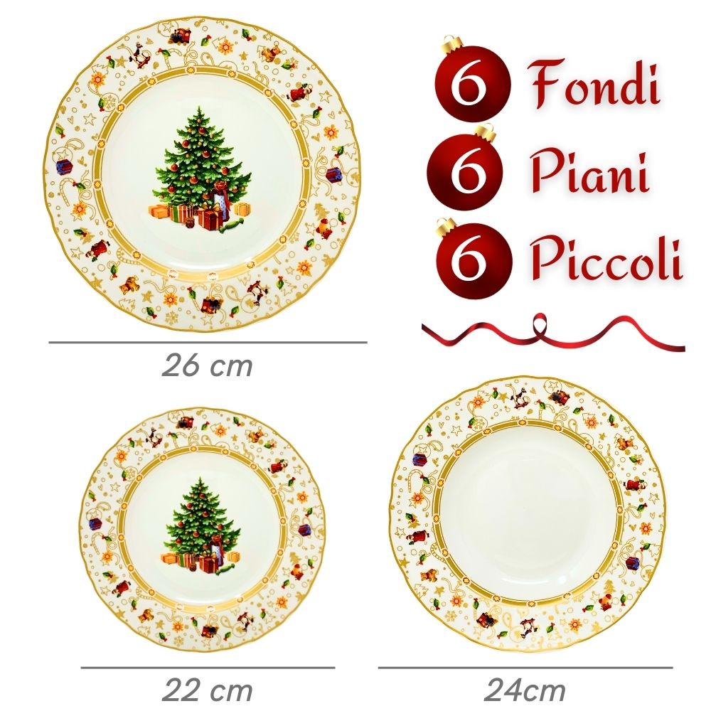 Set 6 piatti natalizi albero con regali decorazione oro