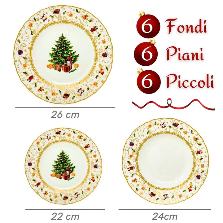 Set 6 piatti natalizi albero con regali decorazione oro