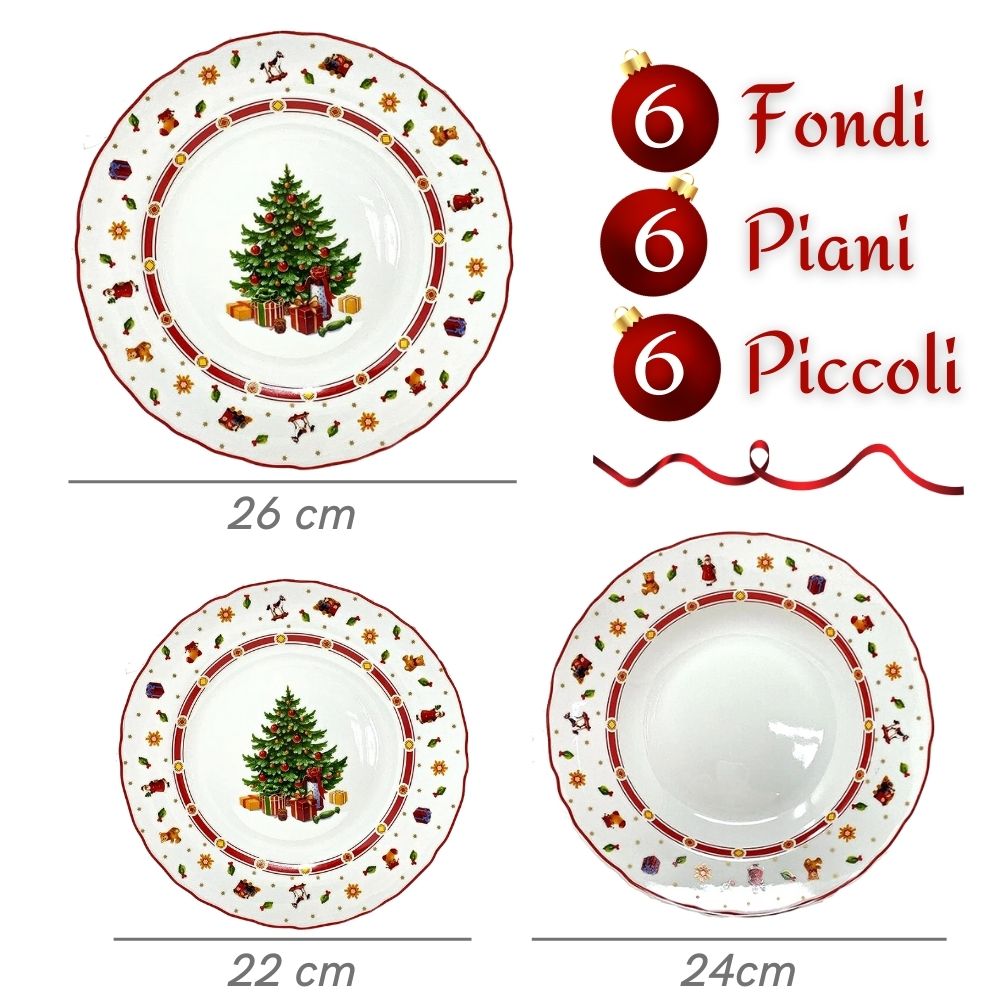 Set 6 piatti natalizi albero con regali decorazione rossa