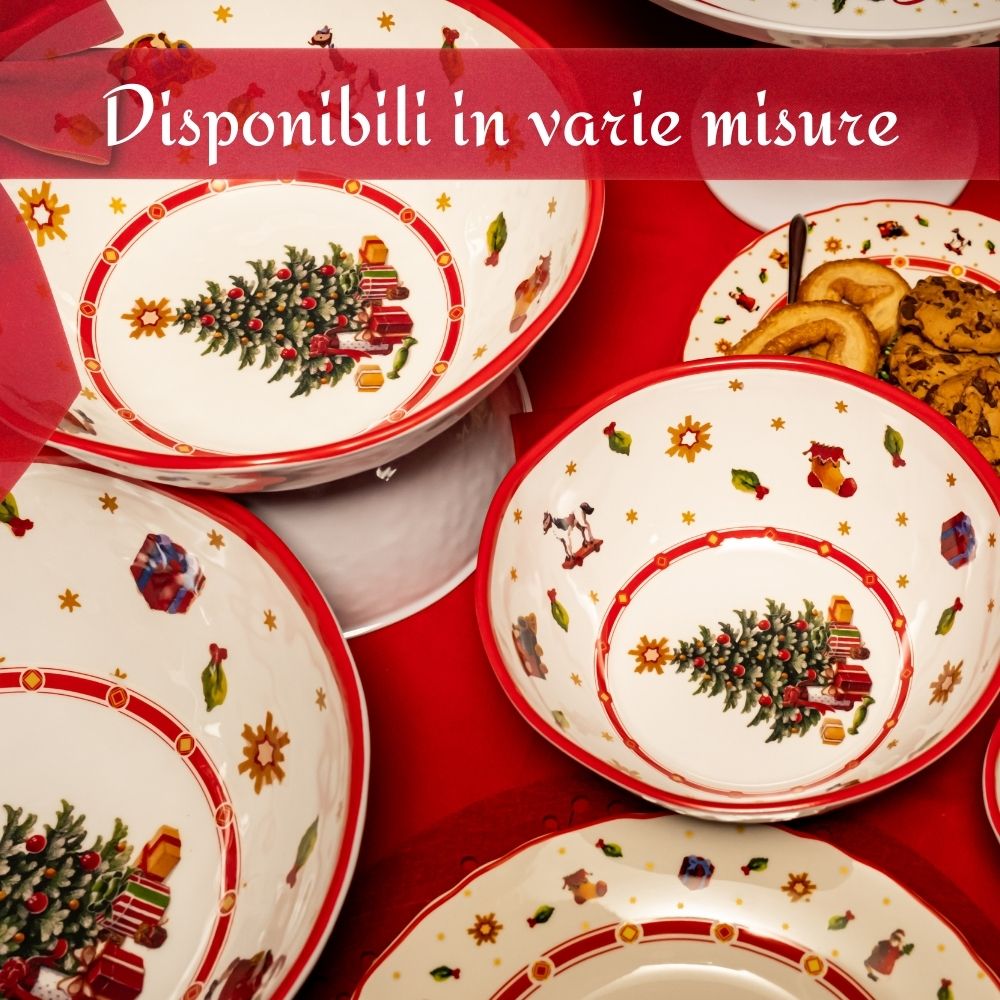 Ciotole Natalizie Con Vassoio Legno MIJOMA Set Da Portata Natalizio 4 Pezzi - 3 Ciotole In Porcellana Con Set Porcellana Natale