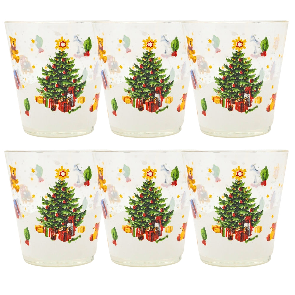 Set 6 Bicchieri Natalizi- Bicchieri Acqua Vetro- 27CL- Bicchieri Colorati Acqua  (ALBERO)