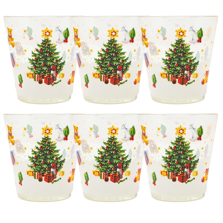 Set 6 Bicchieri Natalizi- Bicchieri Acqua Vetro- 27CL- Bicchieri Colorati Acqua  (ALBERO)