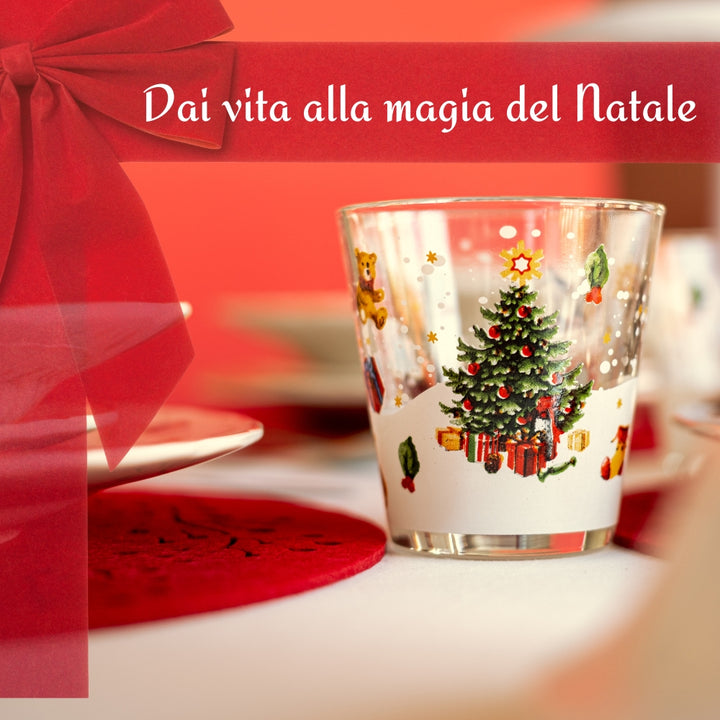 Set 6 Bicchieri Natalizi- Bicchieri Acqua Vetro- 27CL- Bicchieri Colorati Acqua  (ALBERO)