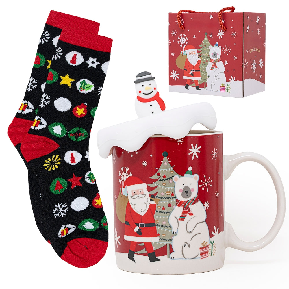 Set di Tazza Colazione Natale e Calze Natalizie | Regalo Natale
