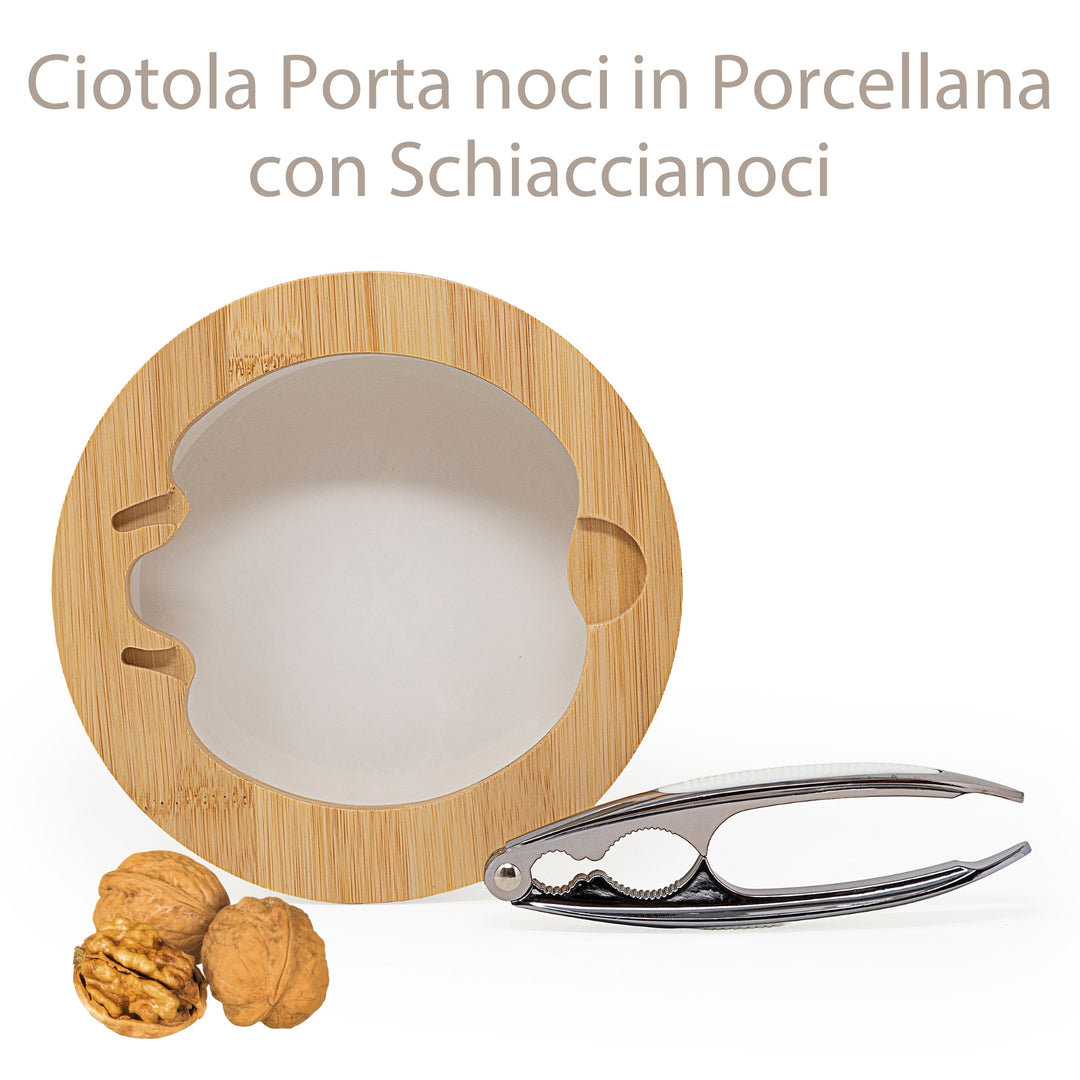 NAMAI - Set di Porta Noci e Schiaccianoci per Noci, 19,5 CM Diametro x 7 CM Altezza, Eleganza Moderna, Porcellana, Adatti In Lavastoviglie, Schiaccia Noci, Idea Regalo (Ciotola + Schiaccianoci)